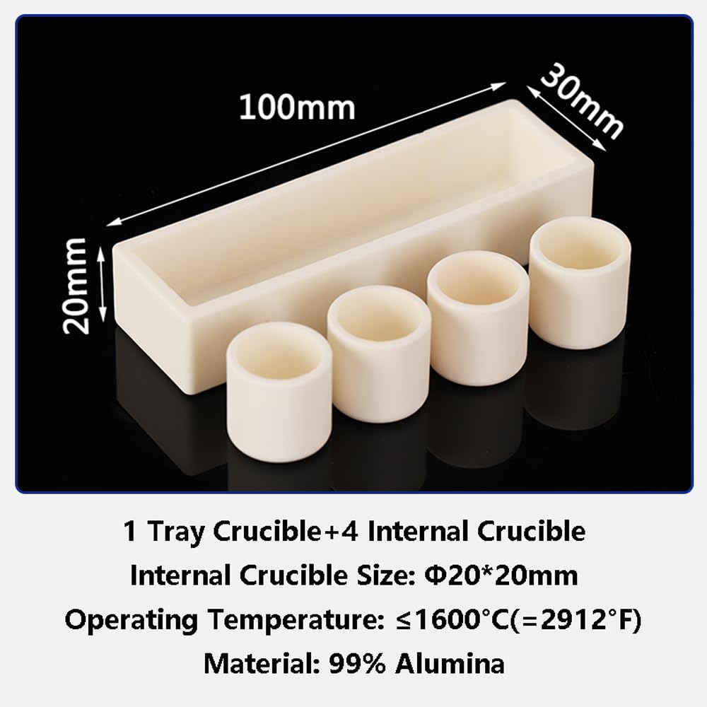 Set di crogioli in allumina pura al 99% - Crogioli quadrati e cilindrici for alte temperature for uso industriale e di laboratorio(100x30x20mm-Φ20x20mm-4pcs)