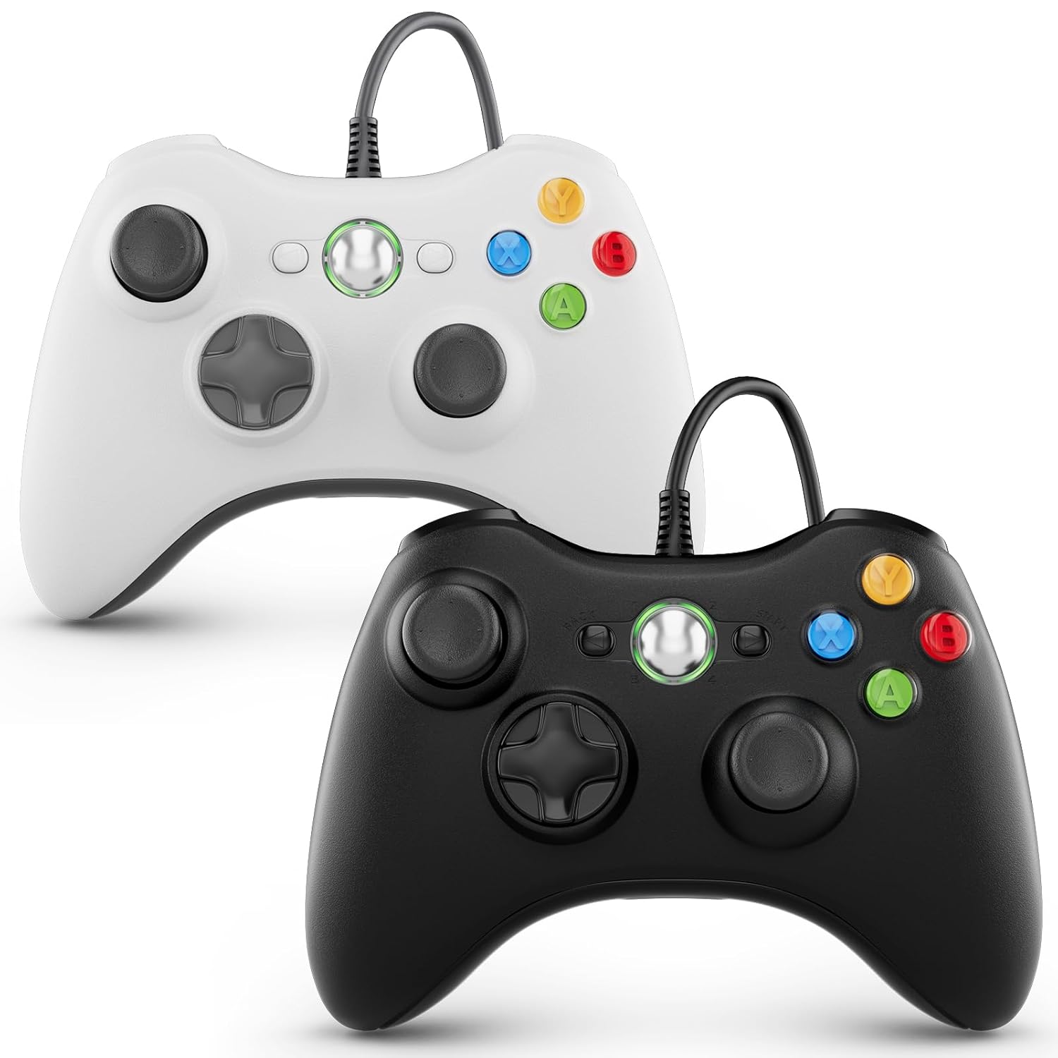 ISHAKO 2Pack Wired Controller for Xbox360 – Black & White Game Controller 2Pack Compatible with Xbox360/PC/Laptop/Windows