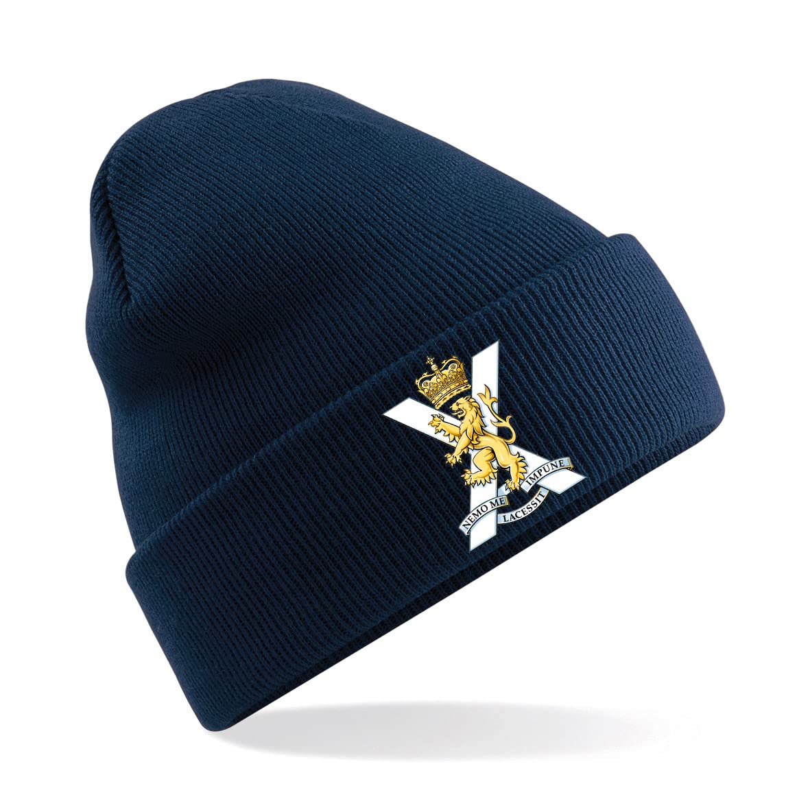 Psave Men's Navy Royal Regit Of Scotland Insignia Premium Embroidered Beanie Hat, Bob Hat British Army Military (Navy)