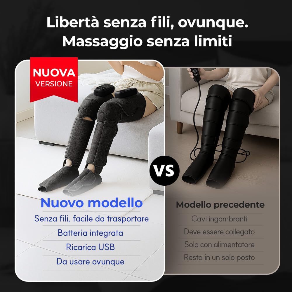 HuBDIC HubiCare - Massaggiatore per gambe senza fili, con calore e compressione d'aria, per circolazione e sollievo dal dolore, 5 modalità con 5 intensità, riduce il gonfiore, dispositivo di