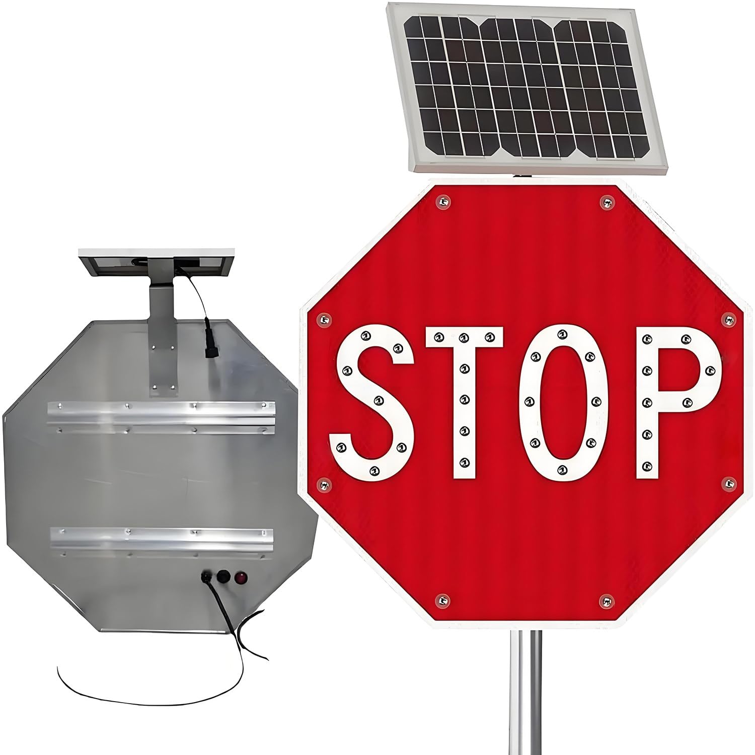 Znaki drogowe „Stop” zasilane energią słoneczną, migające, migające, metalowe, LED, znak „Stop” do podświetlanych znaków drogowych LED, odblaskowa folia klasy inżynierskiej 60 * 60cm