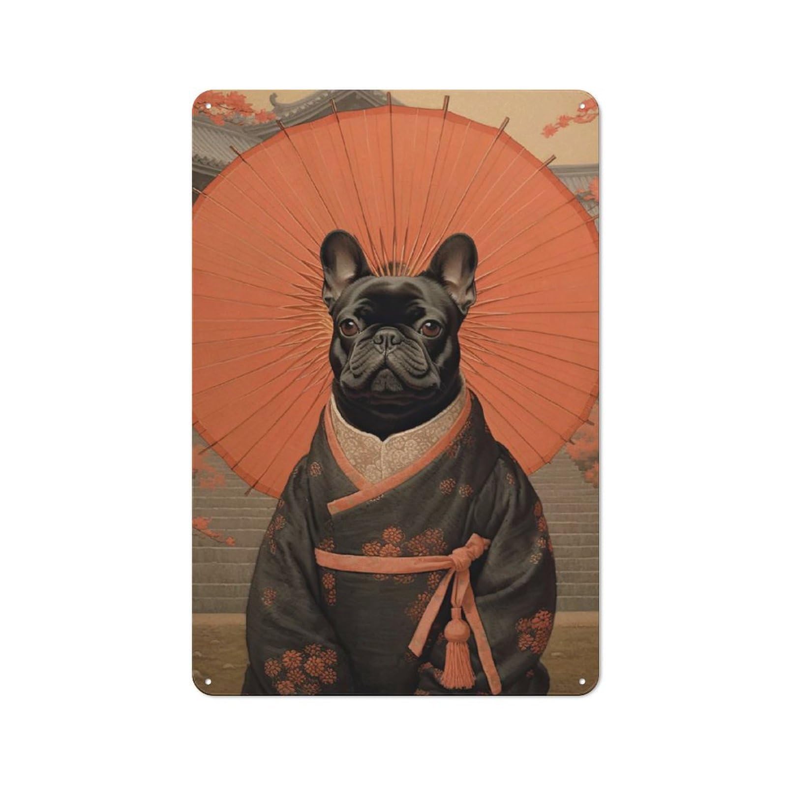 Junmoney Style-14 Nostalgic French Bulldog Geisha Decorative Tin Sign 30X20cm, Vintage Wall Decor For Lounge, Study, Pub Or Wall Gallery