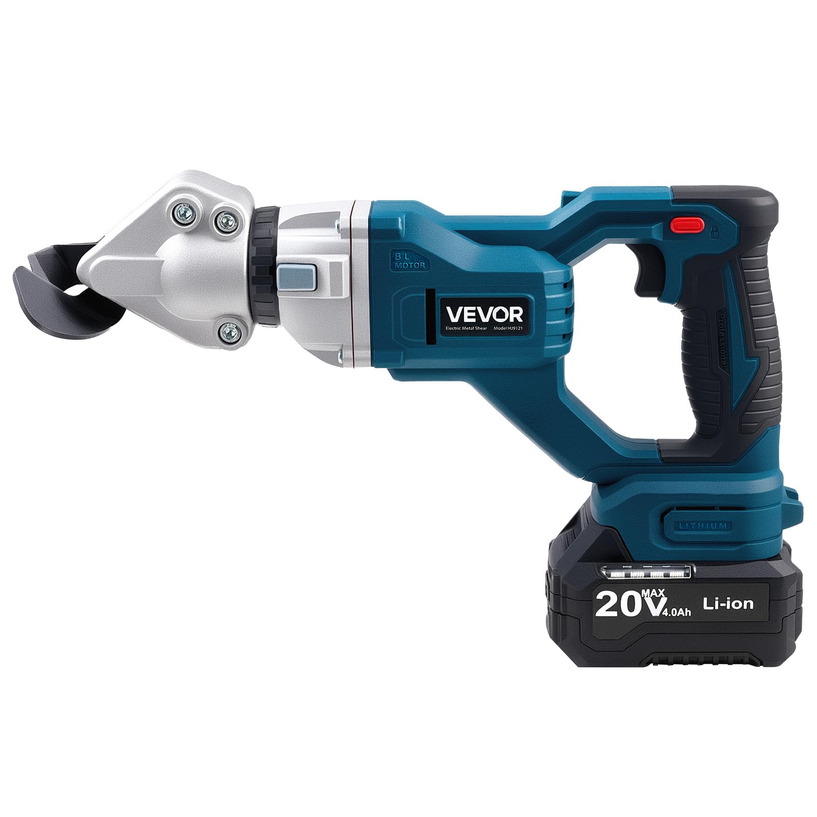 VEVOR Cisaille à Tôle Électrique, 20 V CC, Cisaille à Métaux sans Fil avec Tête Pivotante 360°, Double Lame, pour Acier Galvanisé 1,22 mm, Acier Inoxydable 1 mm, Aluminium, Plastique, Carton, 2800 SPM