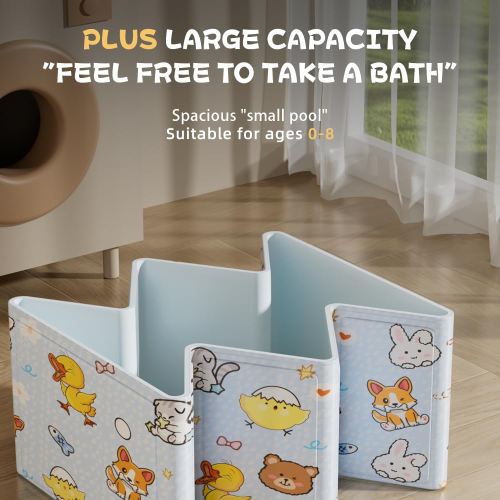 Bañera Bebé Plegable, Modelo Portátil para Recién Nacidos y Niños 0–3 Años, Diseño Ahorra Espacio con Animales, PVC Impermeable, para Ducha, Viaje y Casa, Amarillo