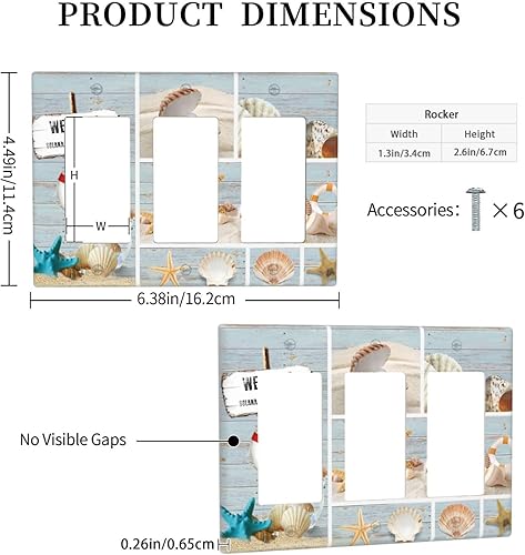 Vista 953 de Cubiertas decorativas de salida de estrella de mar playera, tablero de madera azul de concha de mar de 1 banda, decoración individual GFCI, placa