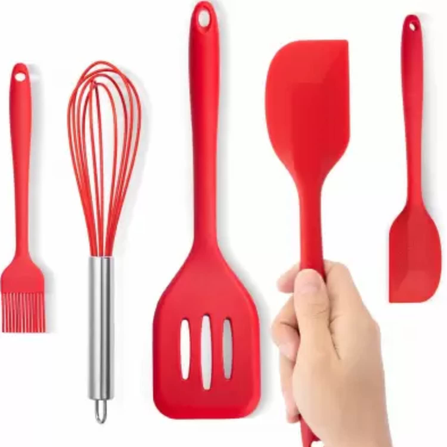 Juego de utensilios de cocina, 11 piezas, silicona resistente al calor de grado alimenticio, cuchara, cuchara ranurada, volteador, cucharón de sopa, servidor de pasta, pinzas, espátula grande