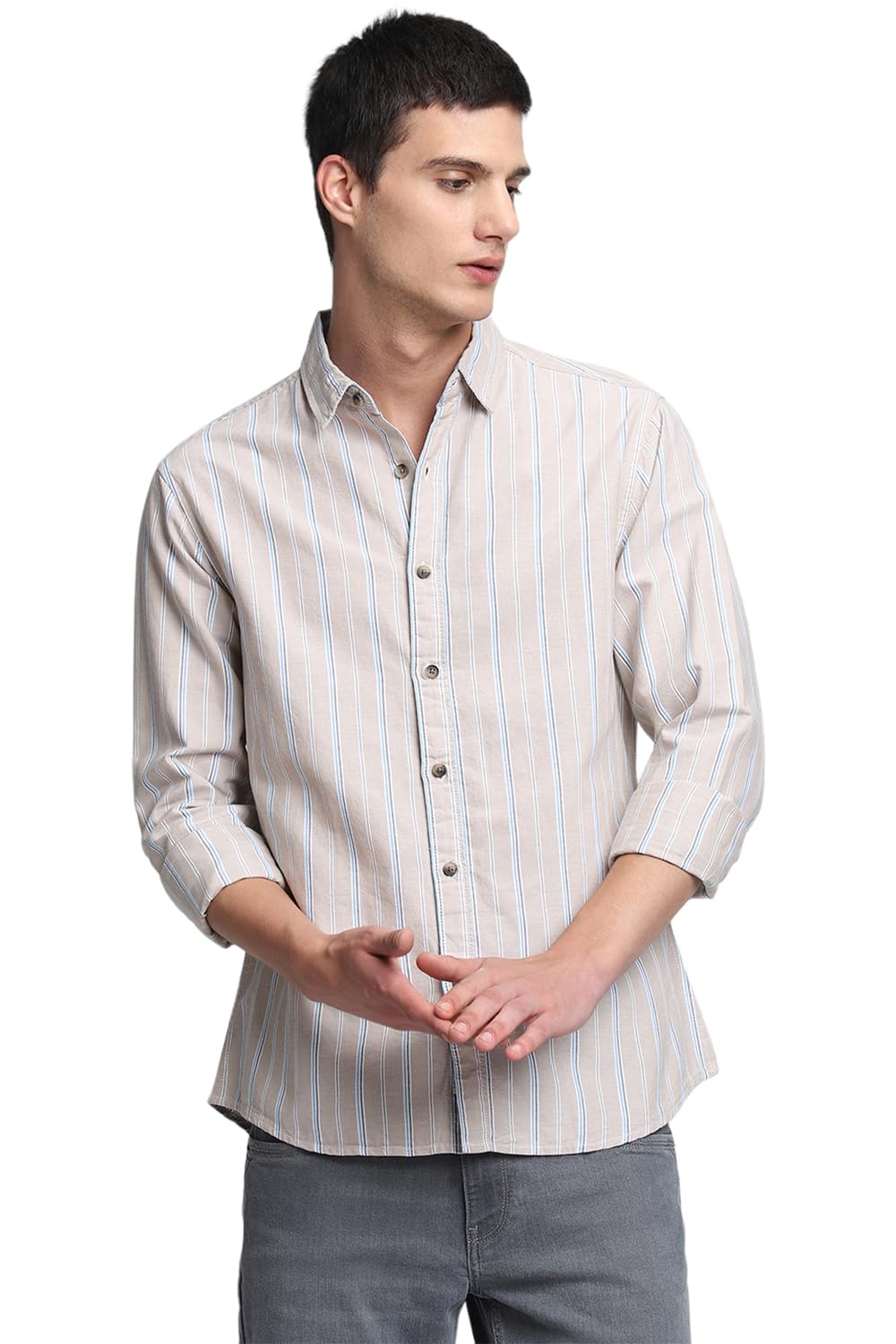 Dennis LingoMen's Khaki Spread Collar Casual Shirt