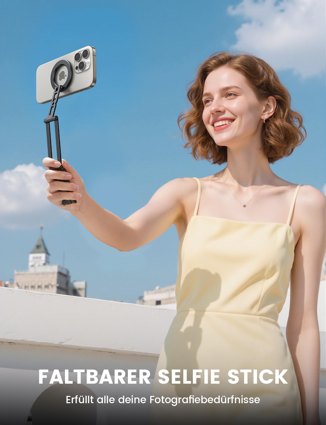 Lamicall 5-IN-1 Handy Stativ für MagSafe Handyständer - [Ultra Dünn] Faltebar Alu Mini Selfie Stick mit 1/4 Zoll Schraubenloch & Arca-Type, Magnetische Handyhalterung Adapter für iPhone 17 Pro Max Air