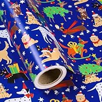 RUSPEPA Dog Christmas Wrapping Paper - Mini Roll - 43.2cm x 5m - Adorable Christmas Dog Wrapping Paper for Xmas, Party Celebration