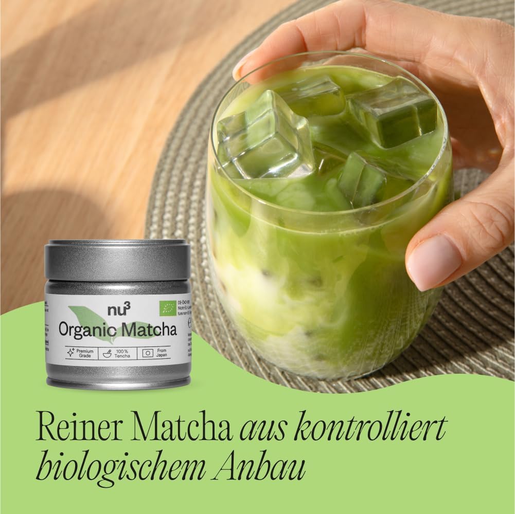 nu3 Bio Matcha Pulver – reiner Tencha-Matcha aus Japan, milder Geschmack, intensiv grün, ohne Zusätze, vegan, glutenfrei, bio, feinster Grüntee, als Kaffe-Ersatz oder zur Entspannung - 3x30 g