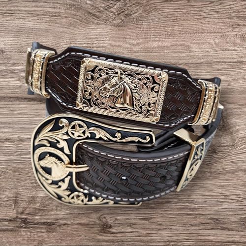 Leather Western Belts For Men Cowboy Basket Weave Horse Concho Concho Belt Embroidered High End2