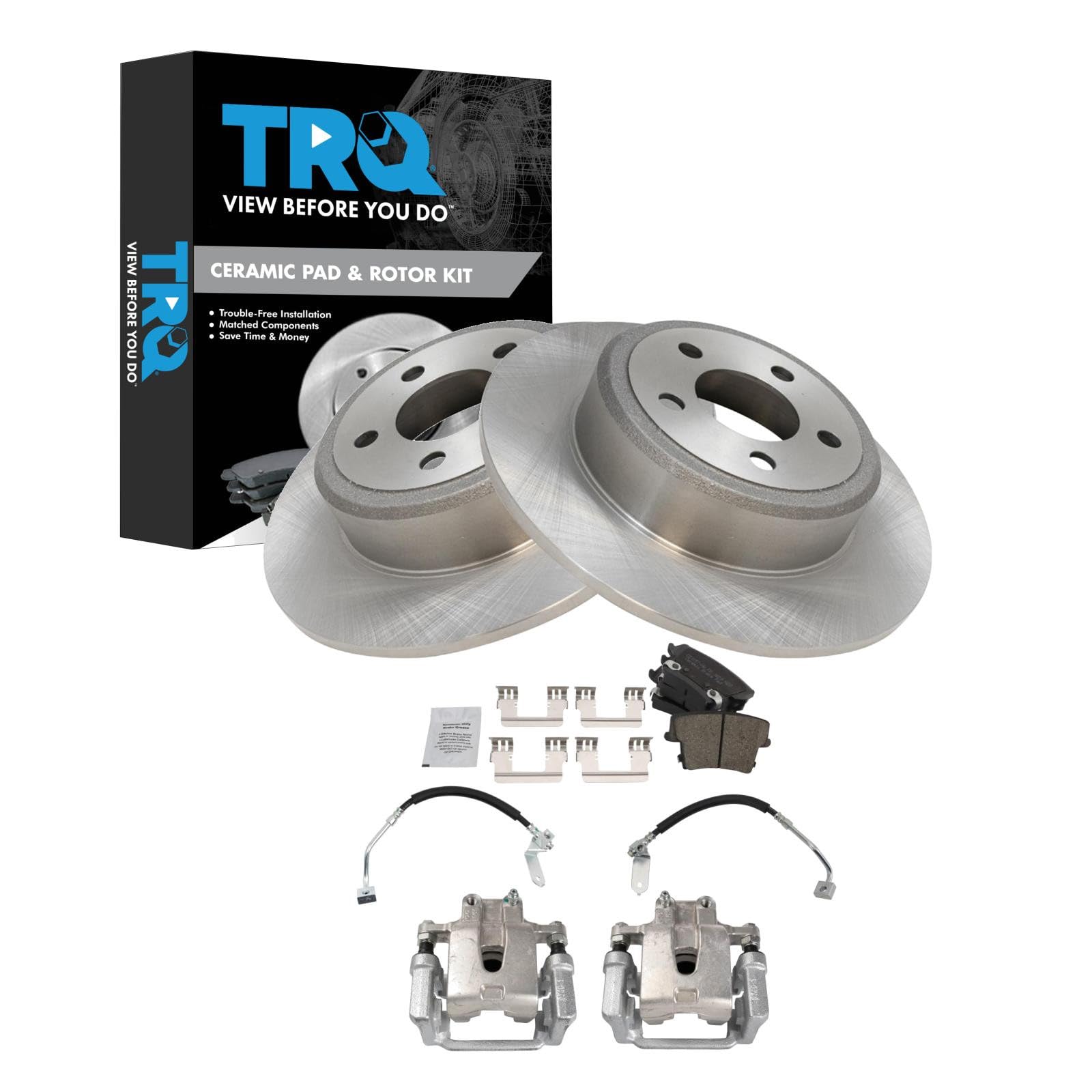 TRQ Rear Brake Pad &amp; Rotor Kit Ceramic Compatible with 2009 Dodge Challenger