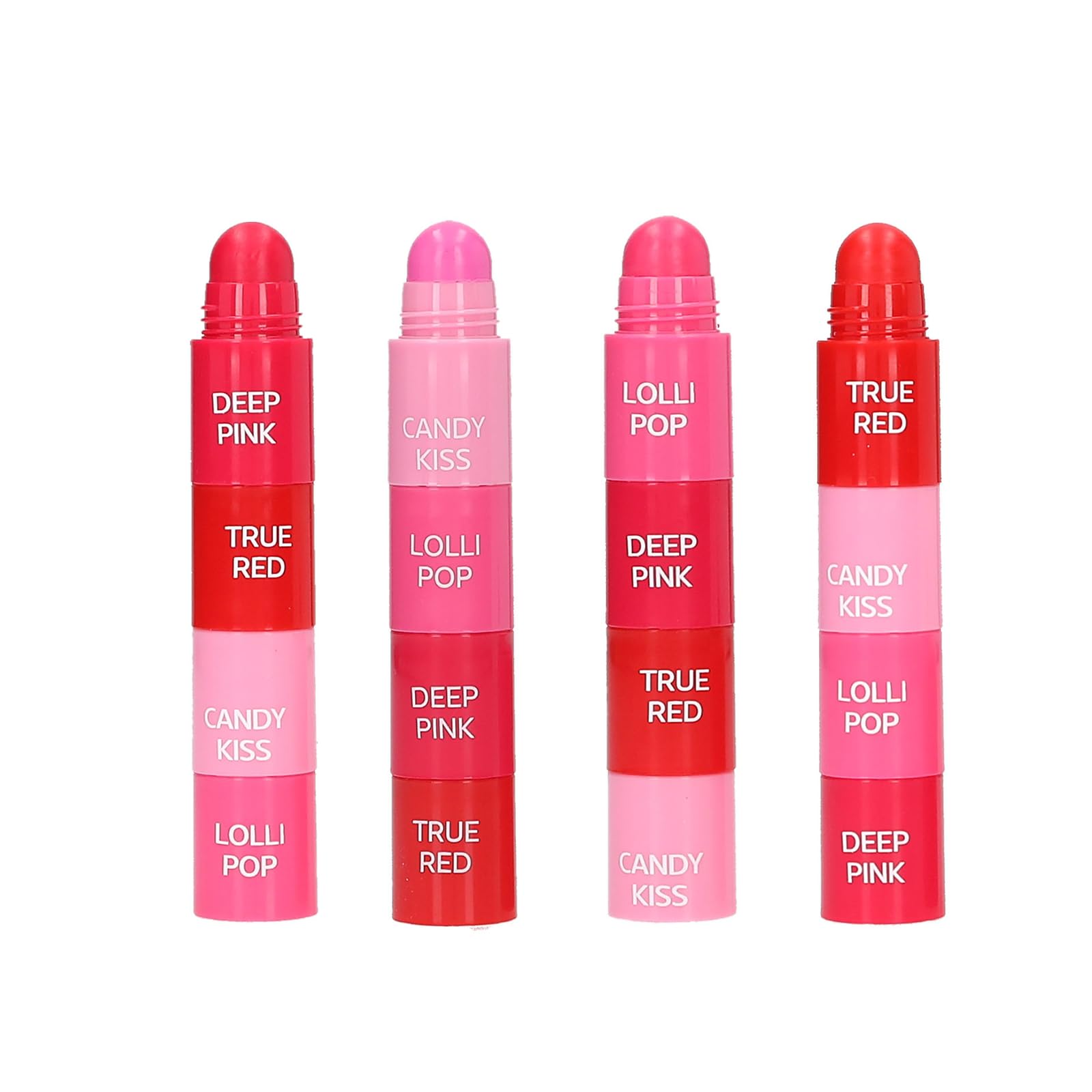 Depesche 14075 TOPModel Candy Glam Tinted Lipbalm - zestaw do pielęgnacji ust, z 4 indywidualnymi kolorami, od czerwonego do różowego, do łączenia, o słodkim zapachu waty cukrowej