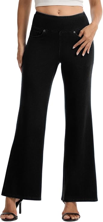 Stretchy Bell Bottom Jeans for Women High Waisted Jeggings Tummy Control Pull On Jean Flare Leggings with Pockets