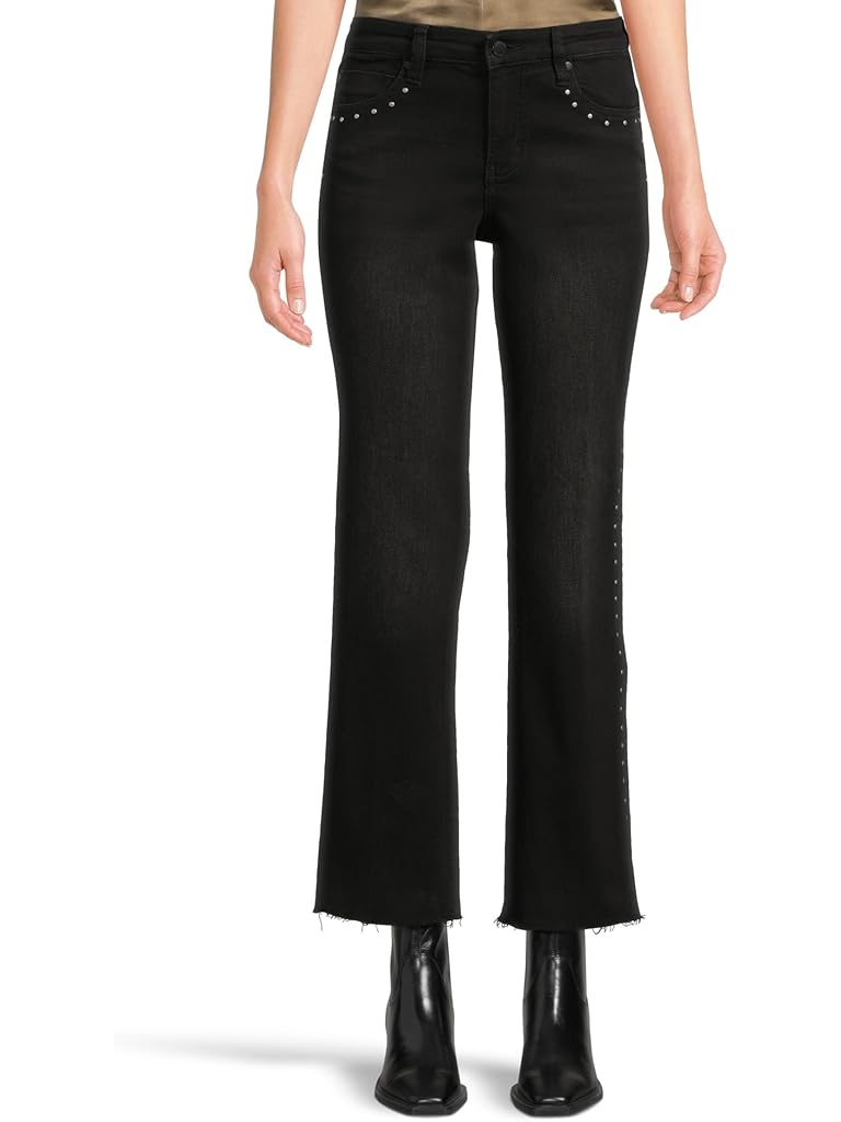 Black Liverpool Los Angeles Kennedy Mid-rise Straight Jeans W/ Studs And Cut Hem