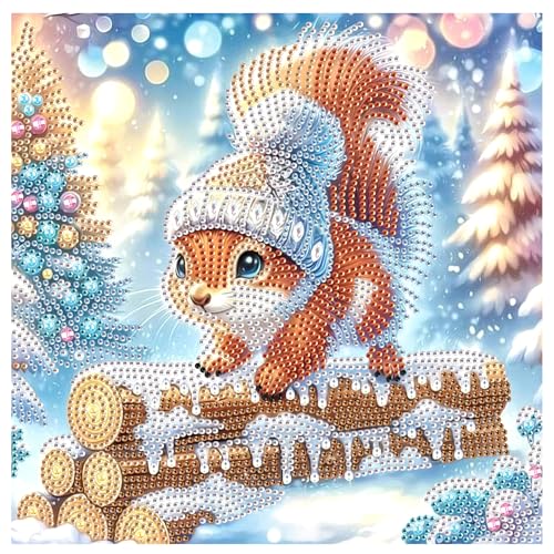 Image of Diamond Art Painting Kits for Adults, 5D Special Shape Diamond Art Kits for Beginners, Crystal Rhinestones Diamond Painting for Home Wall Christmas Decoration Gift 11.8x11.8 inch, Christmas Squirrel