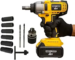 Chave de Impacto 48V Parafusadeira e Furadeira Recarregável Bivolt 2 Baterias 2000mAh, Furadeira de Impacto, com Soquetes e Maleta, Kit Completo para Uso Profissional e Manutenção