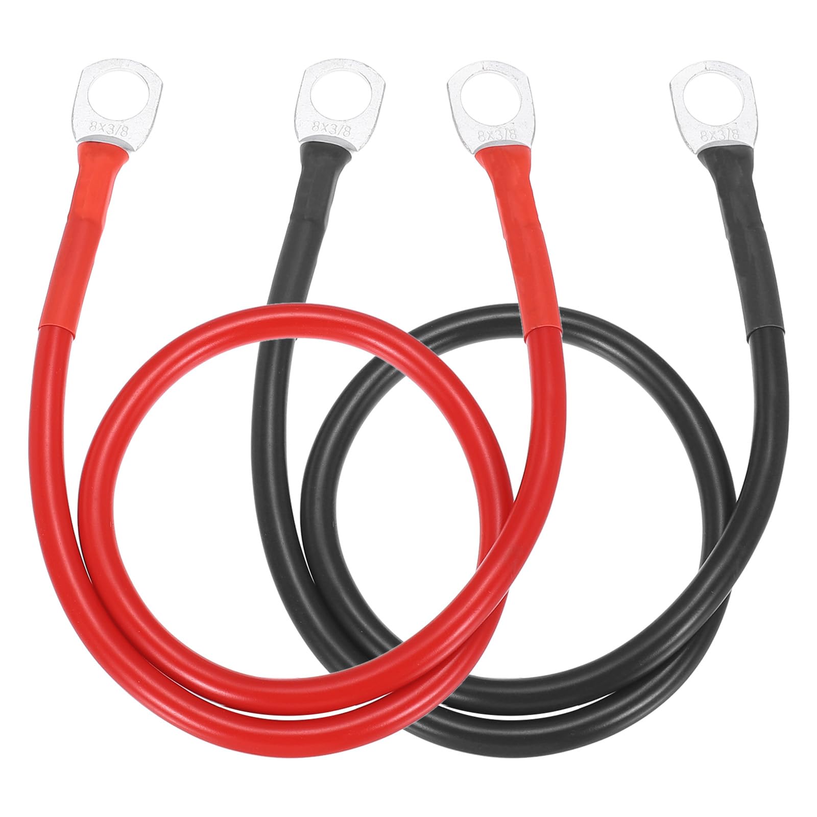 Muiltvoe 2PCS 6 AWG Battery Cable, 2ft Pure Copper Battery Inverter Cables with 3/8" Ring Terminals for Marine Solar Boat Car RV, Red Black