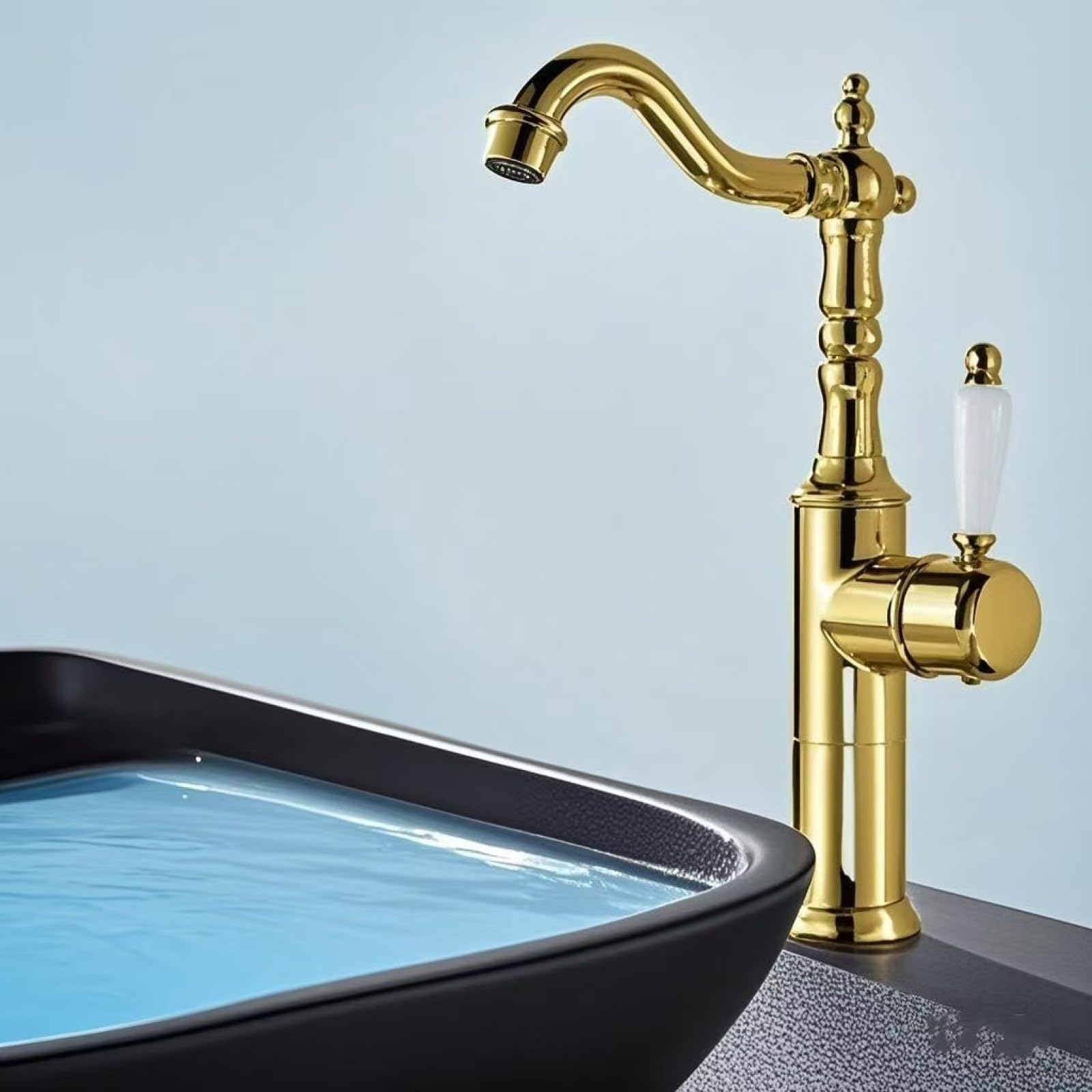 Fanjubei Titanium Color [High] Kitchen All-Copper Classic Sink Vegetable Basin Creative Hot And Cold Water Faucet, Titanium Gold [High]