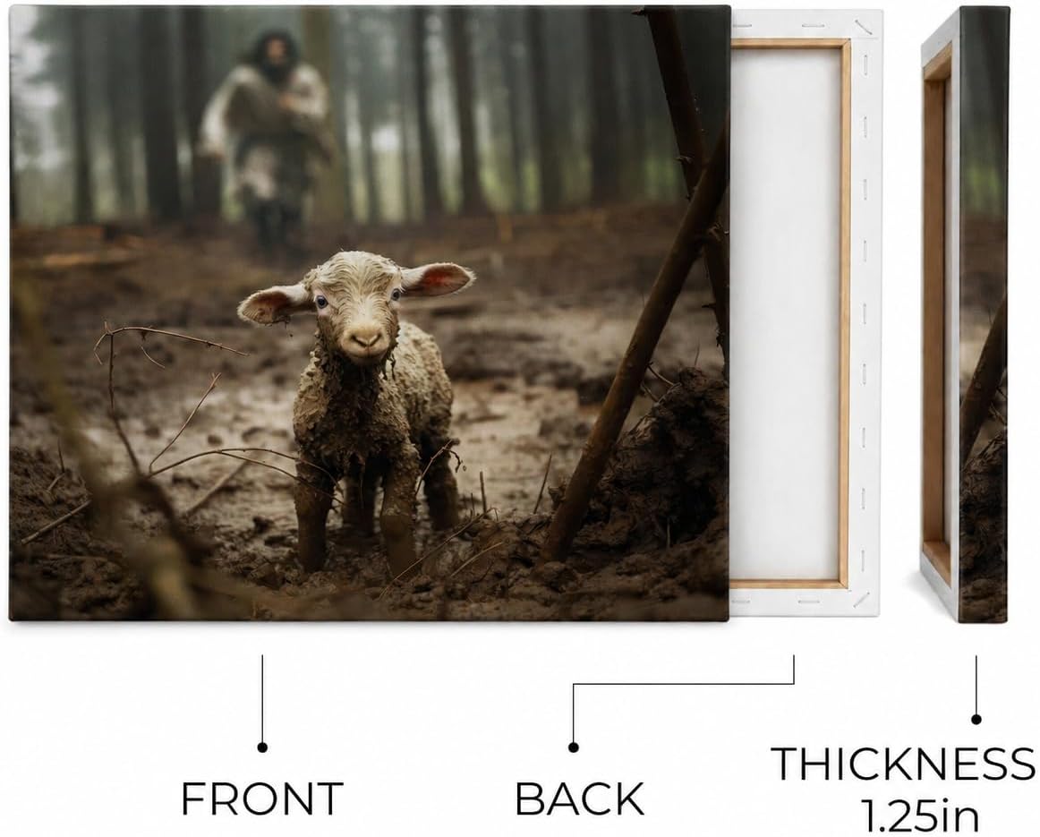 Jesus and Lamb Canvas Wall Art, Lost Lamb Rescue, Christian Decor, 24 x 30 image 3