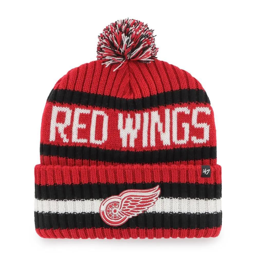 47NHL Unisex-Adult Officially Licensed Primary Logo Bering Sport Knit Cuffed Pom Beanie Cold Weather Hat (Detroit Red Wings)