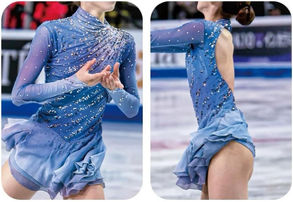 Luxury Figure Skating Dress Professional Ice Skating Costumes Gradient Artistic Leotards Pleated Activewear