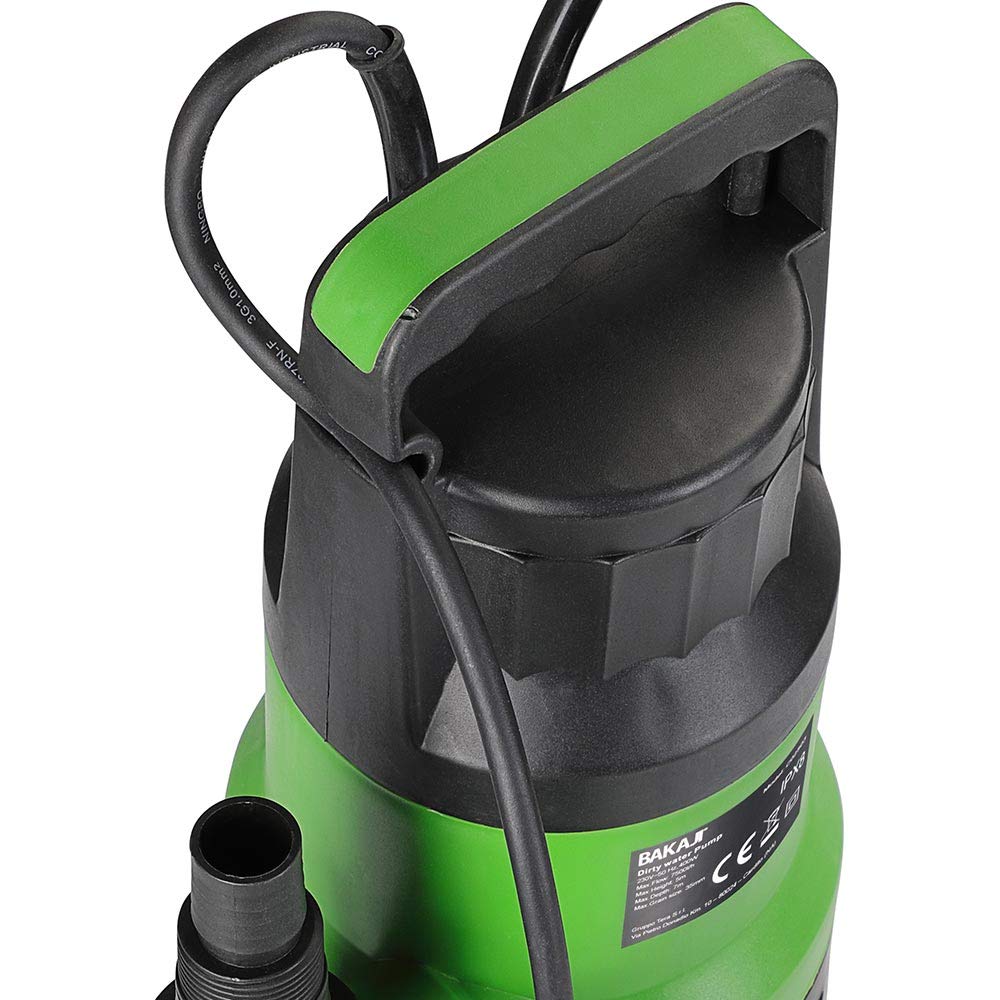 Bakaji Pompa Immersione Elettropompa Sommersa Acque Scure Sporche Potenza 400 W Portata 7000L/h Profondità Massima 7 Metri con Fondo Piatto Maniglia per il Trasporto e Cavo 10 metri (7000 Litri/h)