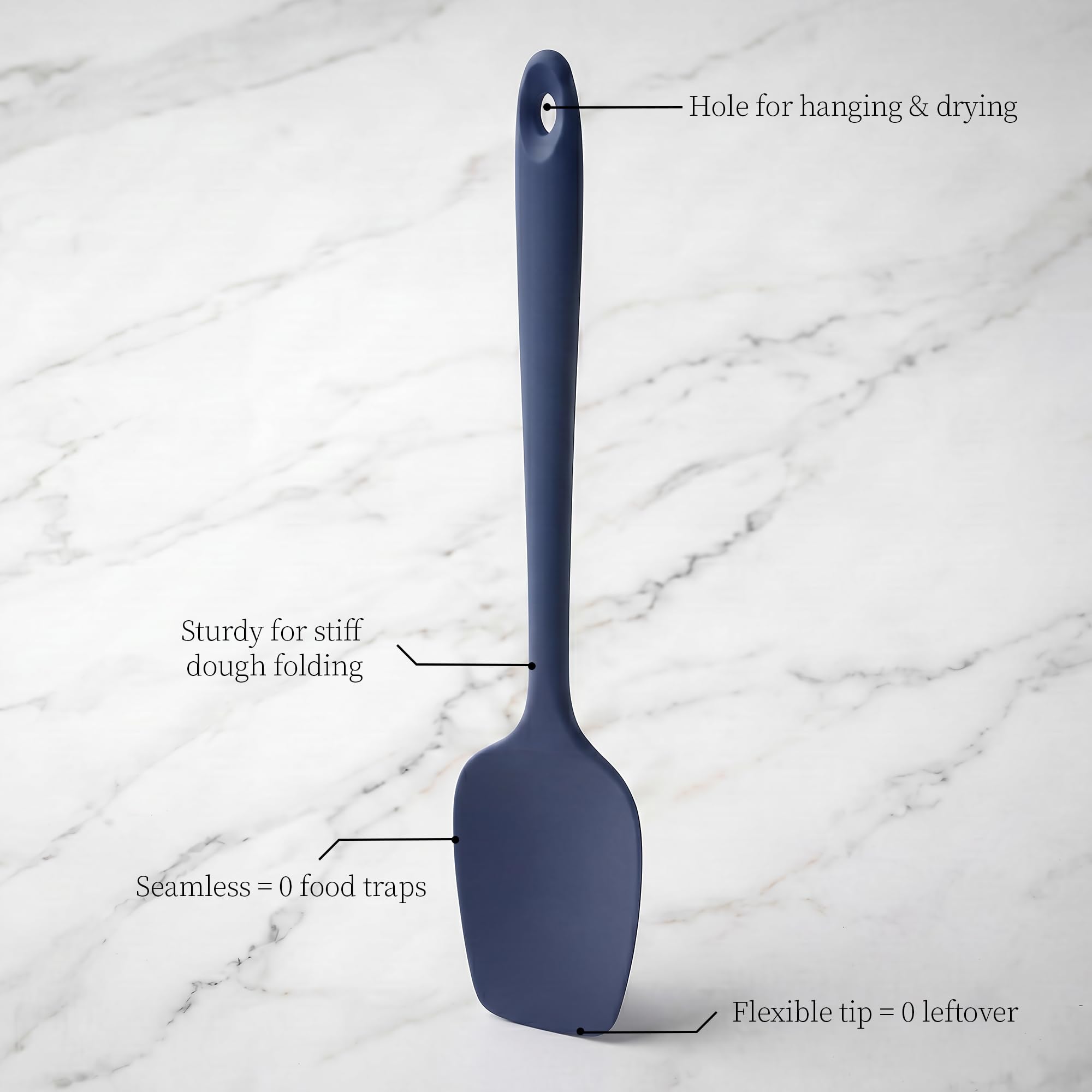 315°C Resistente al Calor 2 Lengua Silicona Cocina, Azul Abismo | Sin Bpa Platino Grado Alimenticio Espatulas Profesional, Flexible Lengua de Gato Para Cocinar Pastelera Reposteria Hornear