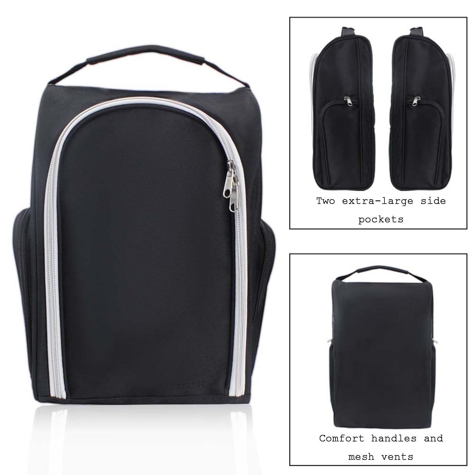 Golfschuhtasche für Männer und Frauen, Sportschuhtasche aus Nylon mit Reißverschluss und 2 Großen Außentaschen für Zubehör für Bälle, Tees und Socken