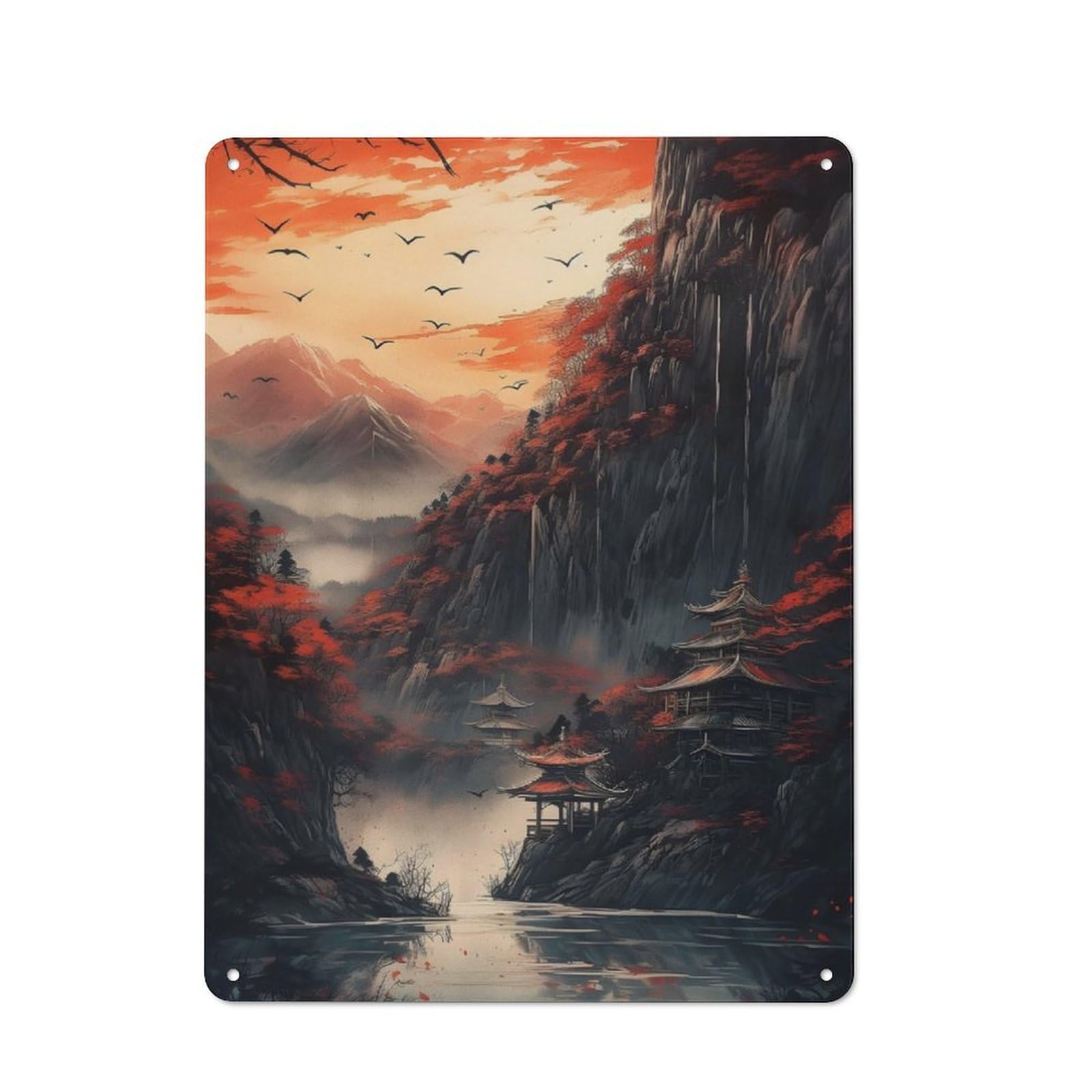 Junmoney Sunset In The Mountains Metal Plaque 40X30cm With For Garage Wall, Retro Decor, Housewarming Present For People Styling Garage