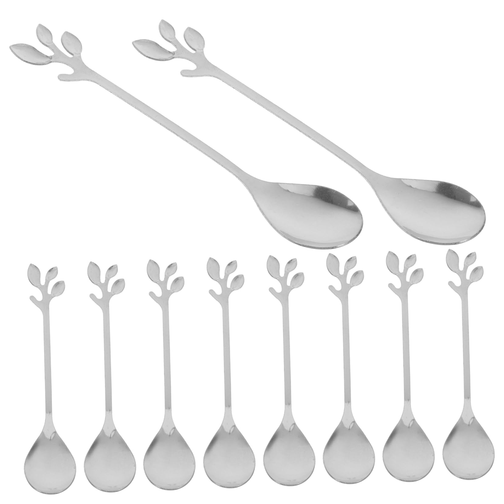 MUCKLILY 20Pcs Leaf Shaped Stainless Steel Teaspoons Multi Function Stirring Spoons for Coffee Desserts and Cocktails Long Handle Design for Enhanced Mixing Experience