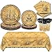 durony 169 Pieces Pirate Tableware Set Pirate Treasure Theme Birthday Party Supplies Pirate Plastic Tablecloth Plates Napkins Cups Favors for Treasure Theme Birthday Party, Treasure Map Party Decors