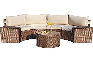 ECOTOUGE 7 Piece Round Patio Set for Outdoor Sectional Conversation and Dining