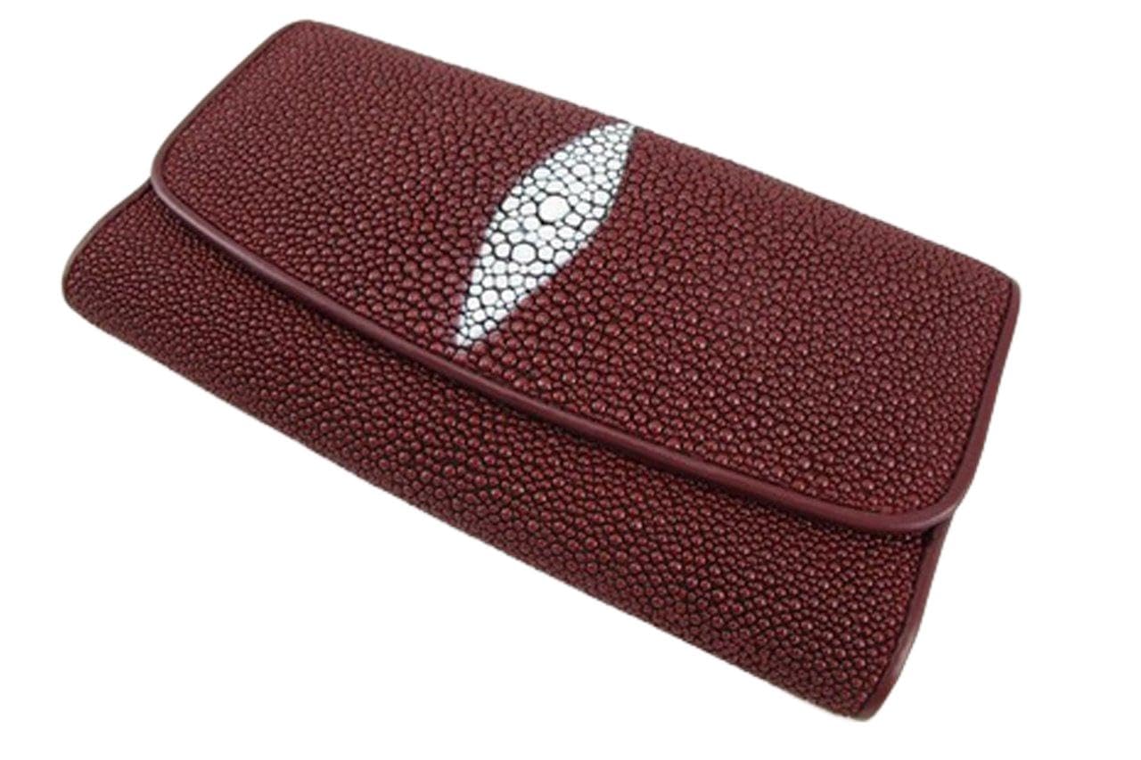 Pelgio Women's Genuine Stingray Skin Clutch Wallet Red