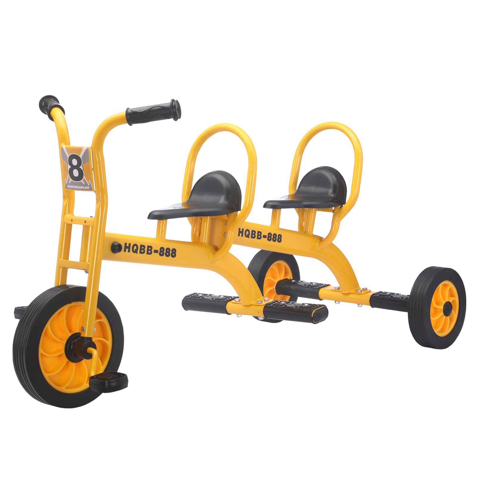 Kids Tricycle for Ages 3-8, Double Kids Trike Bike, Preschool Daycare Outdoor Tandem Bike with Airless Rubber Tires, Two-Seater and Non-Slip Pedals,