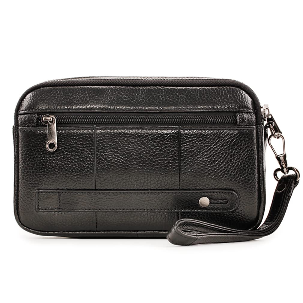 Bolso de mano de cuero Billetera para hombre Soporte de pulsera Bolsa de muñeca Paquete Bolso de negocio.., 03-Negro