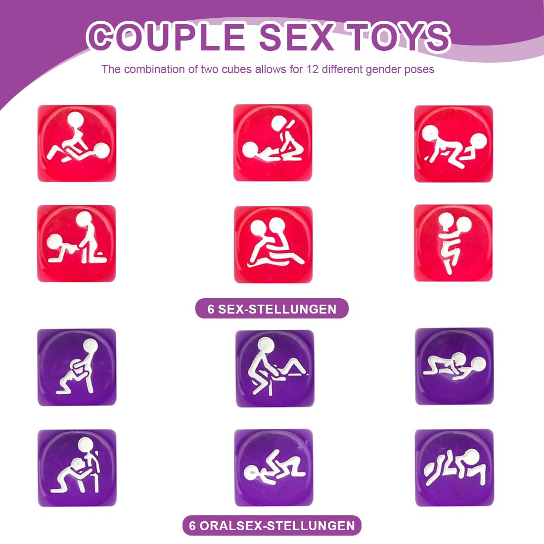 2 Pezzi Dado Sessuali Set, Giochi Erotici, Giochi Sessuali Hot per Coppia, Cubi Erotici Viola Orale E Rosa Sesso, 1.8Cm, Gioco Per Coppie Adulti Camera Da Letto