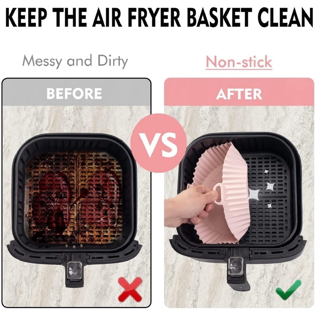 AirFryer wielokrotnego użytku, silikonowy łatwy do czyszczenia, blacha do pieczenia w piekarniku, okrągła wkładka, talerz do pizzy, mata do grilla, akcesoria do frytkownicy powietrznej, brązowy, 17,5