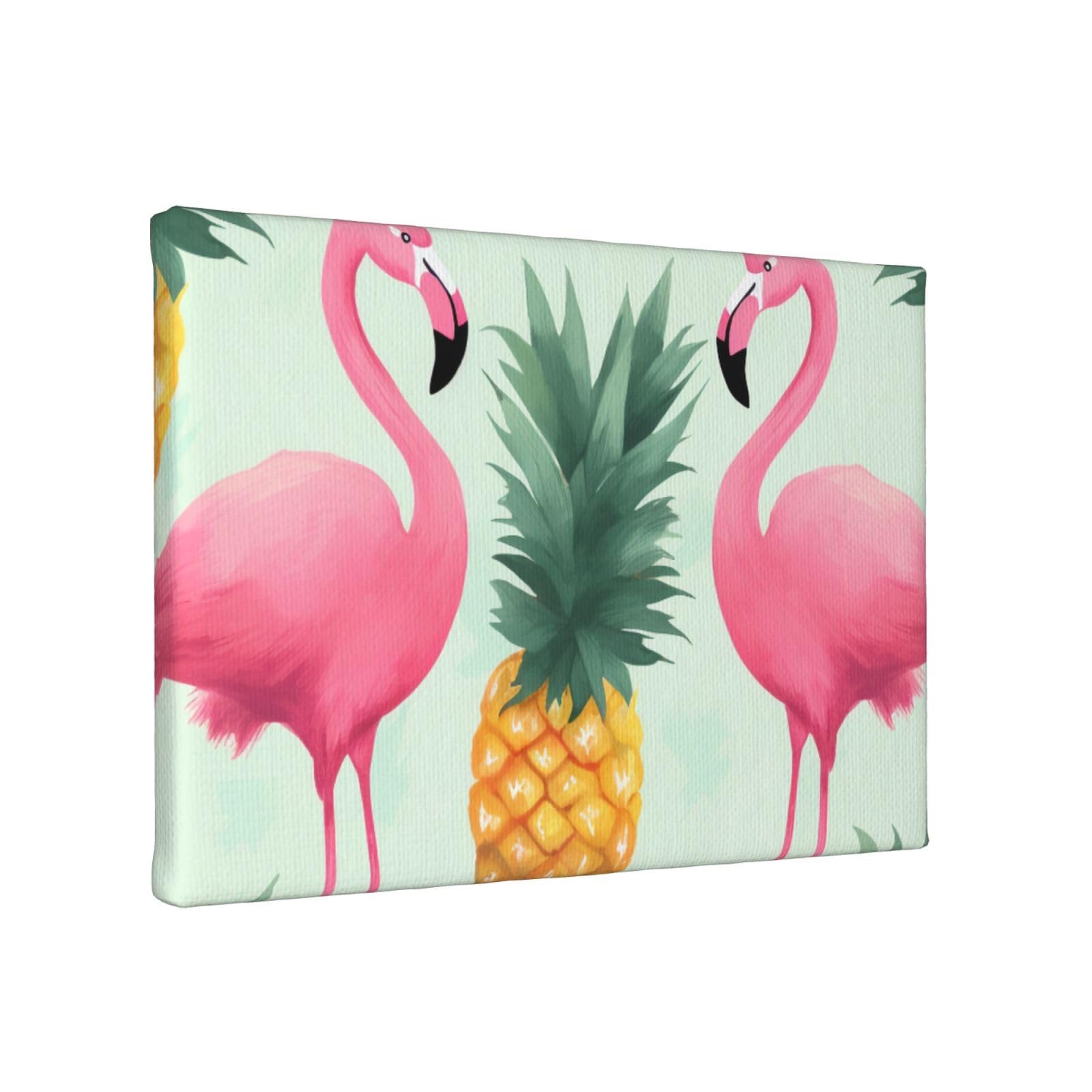 YKLJG cartoon flamingo pineapples Printed Wall Art Canvas Painting 30x20 CM Wooden Framed Picture Painting Artwork Prints for Bedroom Kitchen Home Office Decor