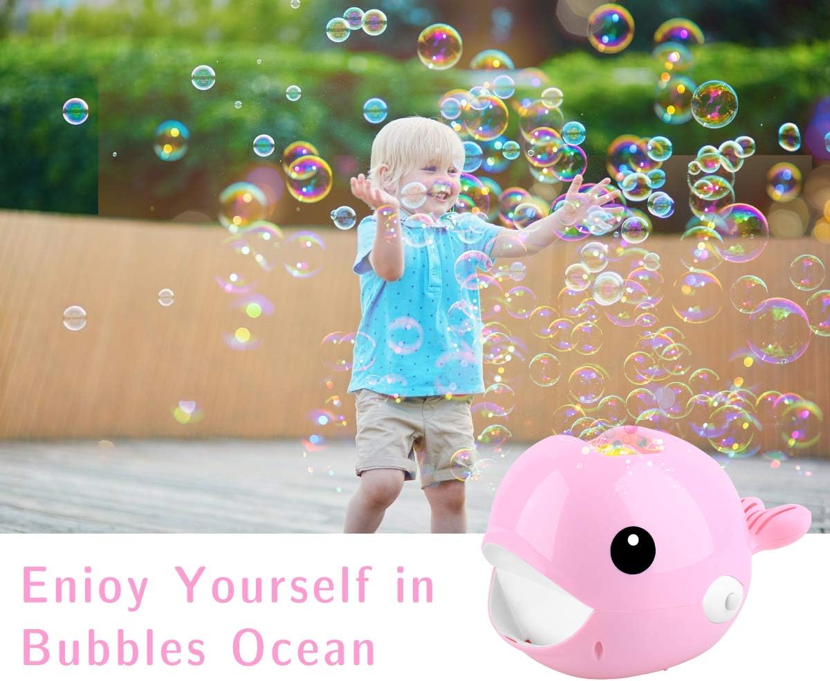 AOZZO Bubble Machine Automatic Whale Bubble Blower, Pink Portable Bubble Maker 2000 Bubbles Per Minute, Easy to Use for Toy Party, Wedding, Bath, Indoor, Outdoor, Kids Birthday Gift