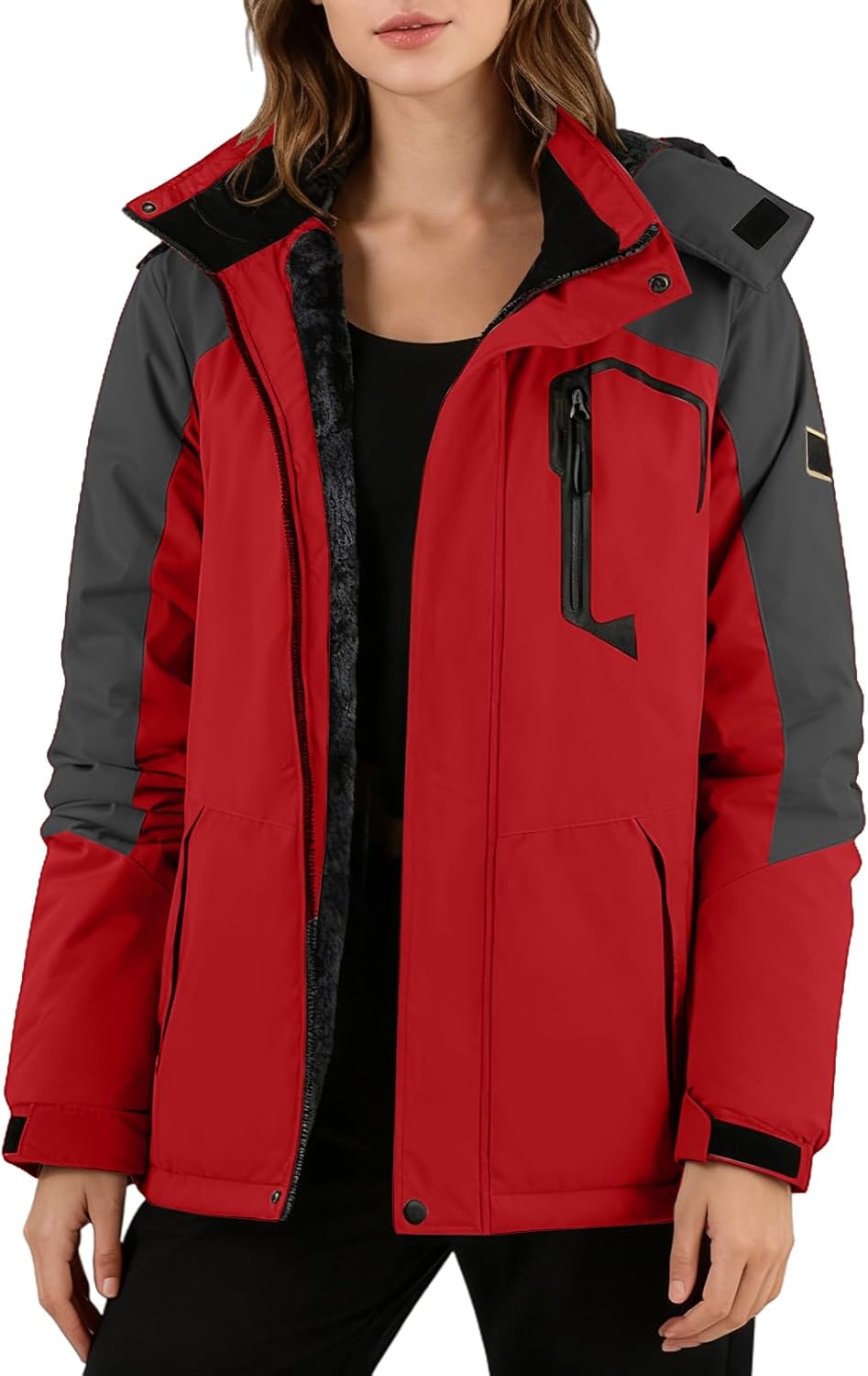 Women Winter Skiing Jackets Water Resistant Warm Fleece Jacket Hooded Insulated Thermal Snowboard Raincoats with Pockets