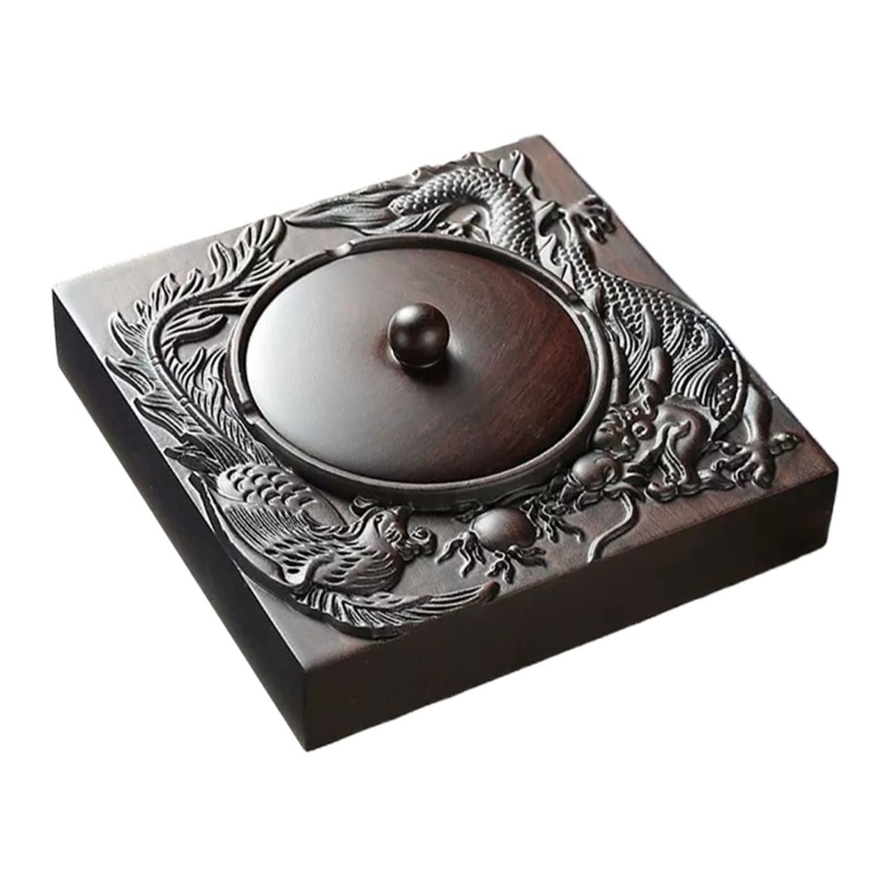 Gthtuhfd Ash Tray Wooden Ashtray With Cover Large Living Room Home Chinese Creative Retro Ashtray Handmade Ashtray For Outside Patio