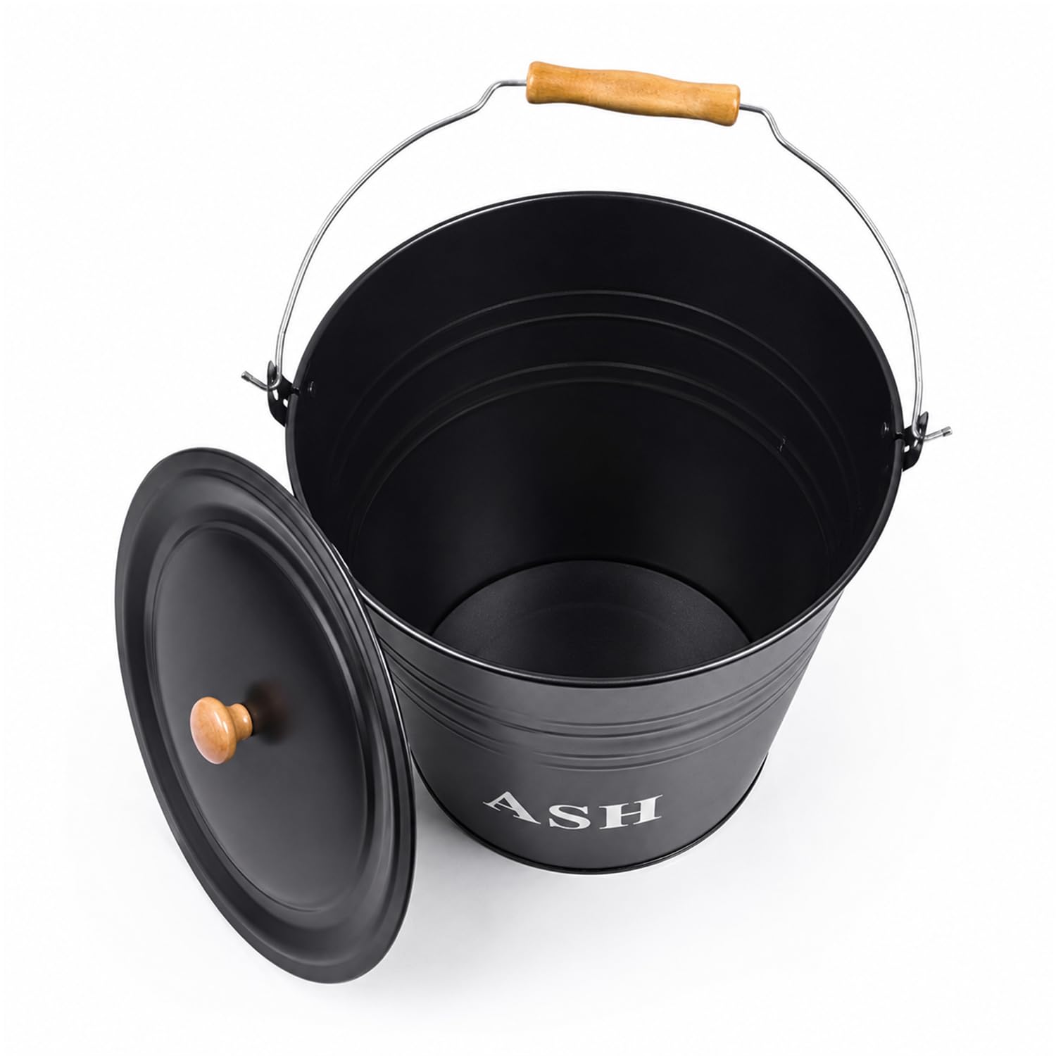 ZAVIA Ash Bucket for Fireplaces | 12L Metal Bucket for Hot Ashes (with Wooden Handle) | Does the Job Well for Ash, Coal, Wood, Ashes, Kindling & More