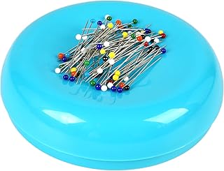 Magnetic Pin Cushion with 100 Plastic Head Pins, Magnetic Pins Holder for Sewing Quilting (Blue)