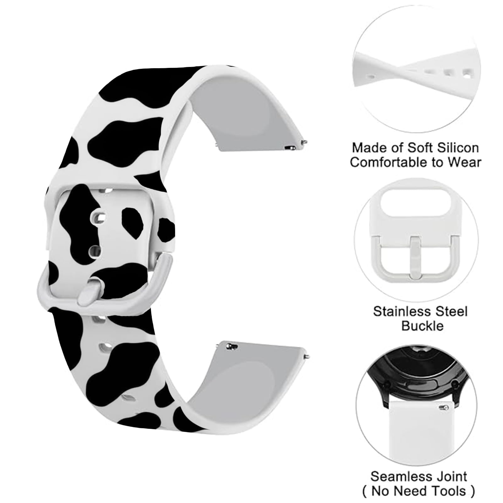 Pattern Band Compatible with Gabb Watch 3 2 1/Gizmo Watch 3 2 1/SyncUP Kids Watch for Girls , Soft Silicone Printed Fade-less Pattern Replacement Wristbands Bands for Gabb Watch 3 2 1/Gizmo Watch 3 2 1/SyncUP Kids (Black Cow)