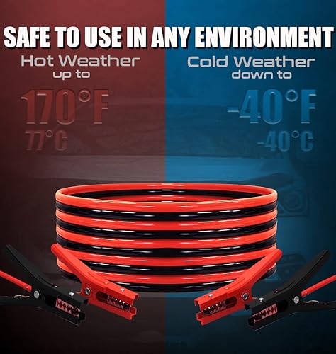 Miniatura 4 de AUTOGEN Cables de puente resistentes, cables de refuerzo de calibre 1, 30 pies, 900 amperios, kit de cables de puente automotrices para automóvil,