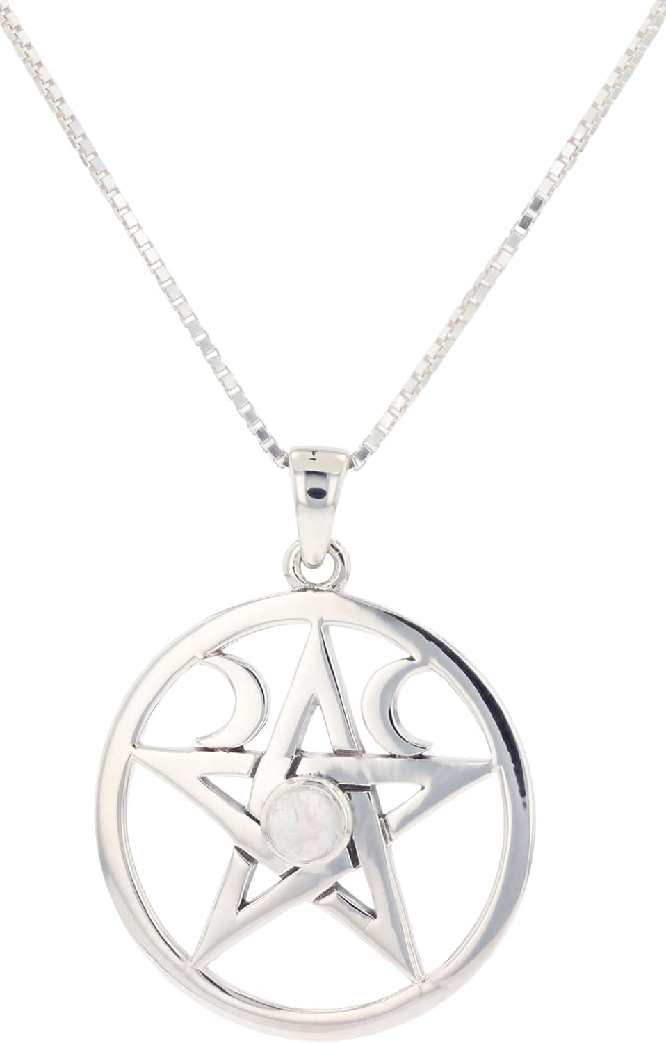 Jewelry Trends Pentacle Moon Goddess Sterling Silver Pendant Necklace 18" Moonstone