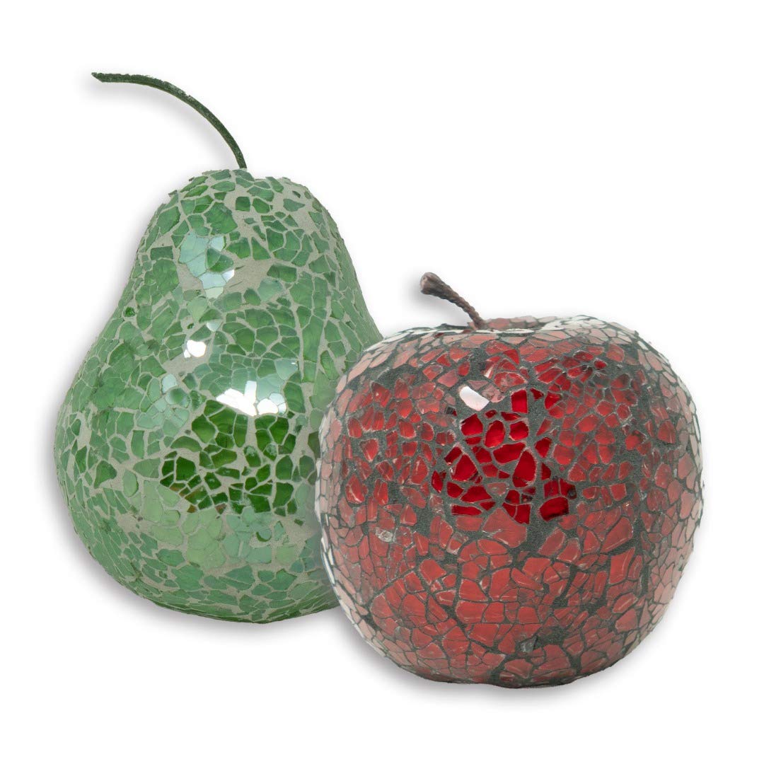Angraves Green Mosaic Glass Pear & Red Apple Set Decorative Fruit Display Piece Gift