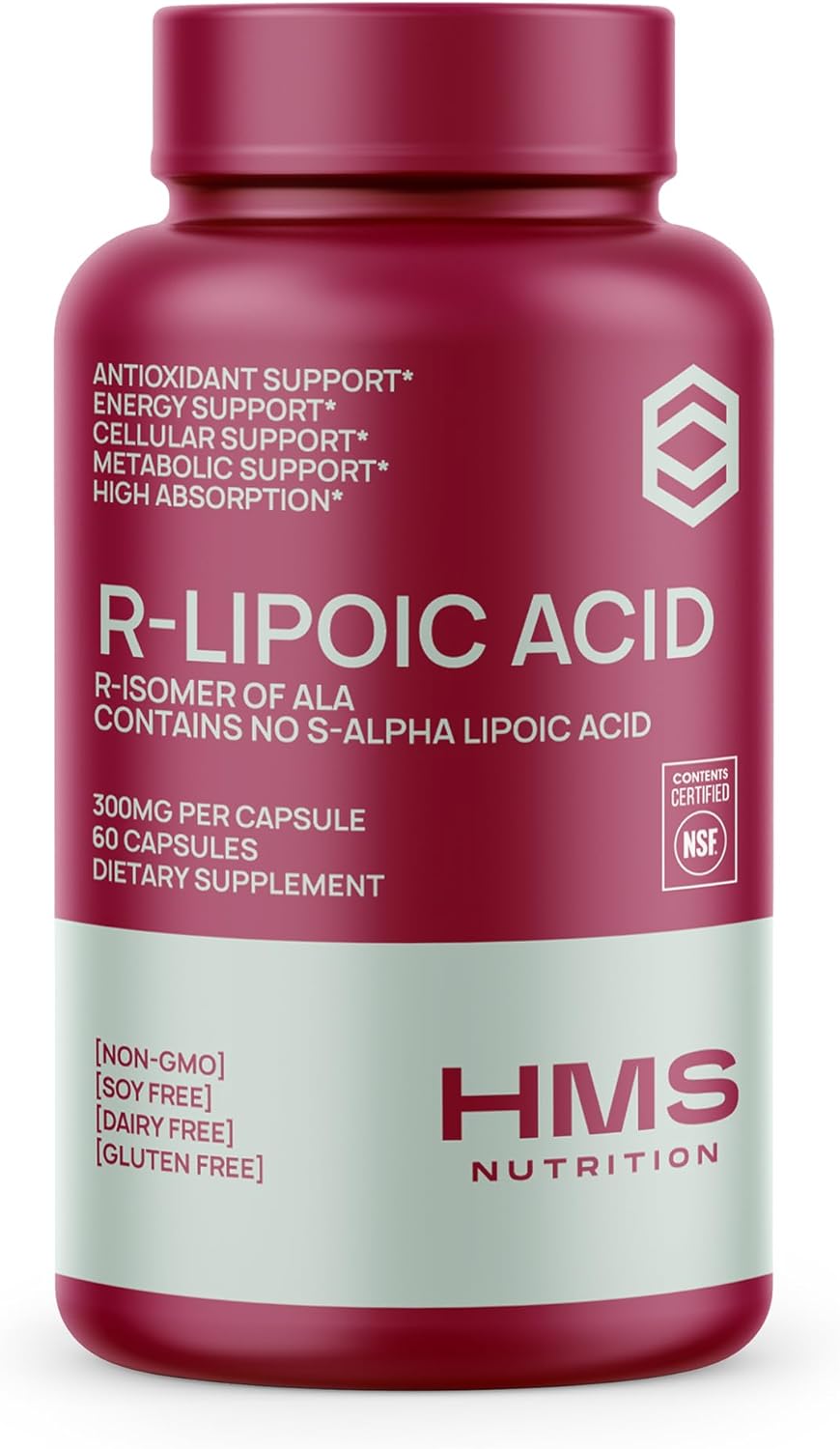 Stabilized R-Lipoic Acid 300mg Per Serving, R Alpha Lipoic Acid ALA Supplement Antioxidant for Nerve, Energy & Metabolism Support, NSF Certified Supplements, Non-GMO & Vegan,60 Capsules,2 Month Supply