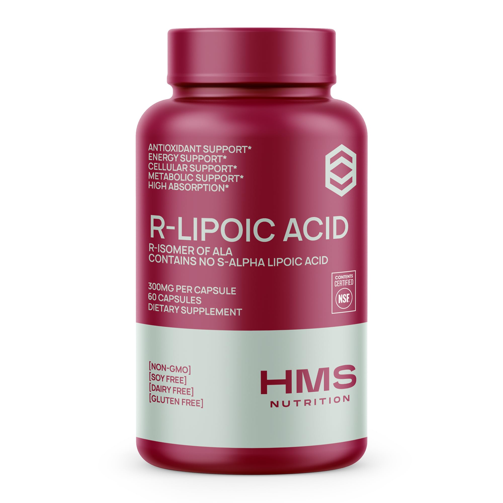 Stabilized R-Lipoic Acid 300mg Per Serving, R Alpha Lipoic Acid ALA Supplement Antioxidant for Nerve, Energy & Metabolism Support, NSF Certified Supplements, Non-GMO & Vegan,60 Capsules,2 Month Supply
